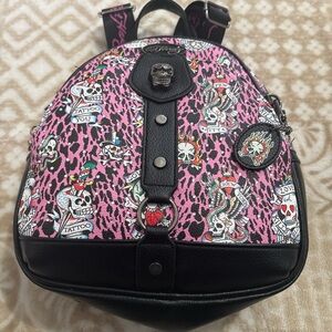 Ed Hardy Pink Tattoo-Print Mini Backpack with Black Trim